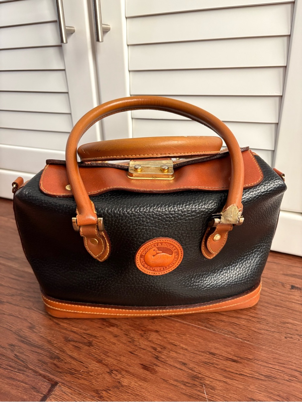 Vintage Dooney & Bourke Black and Brown Pebbled Leather Doctor Satchel